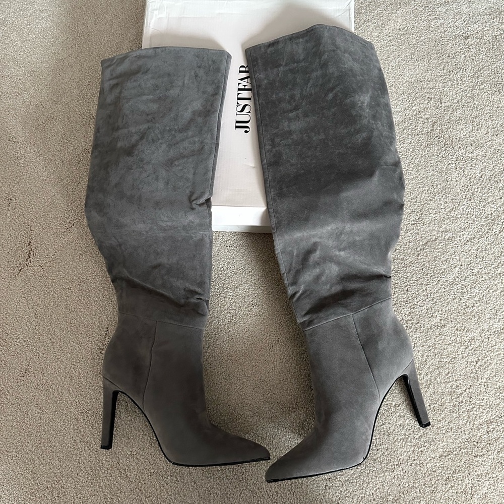 JustFab Charcoal Heeled Boots